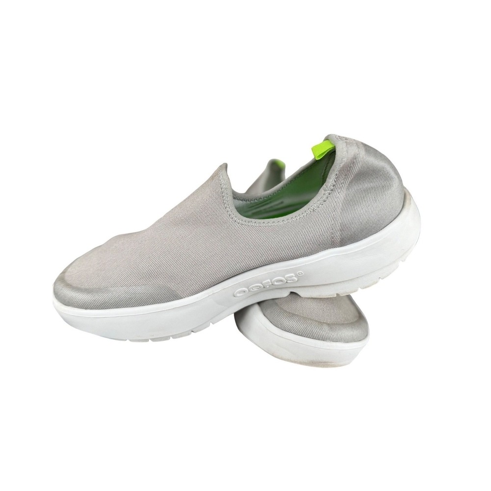 OOFOS Slip-On Sneakers Light Gray with Neon Green Interior